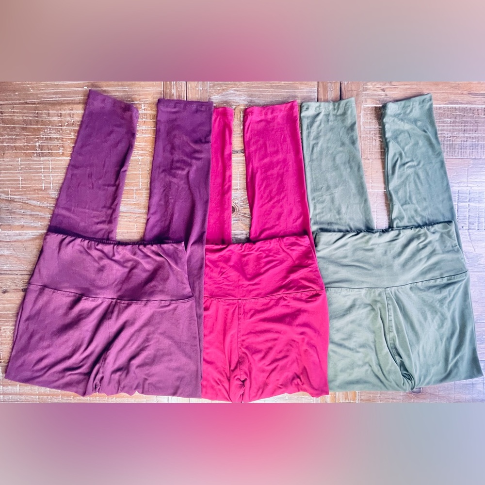 Set/3 buttery soft yoga pants green, purple, magenta size medium